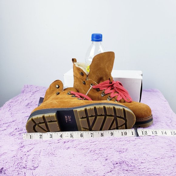 NEW- AVELLINI Combat Hiking boot Cognacbrown Suede Fully Lined Lugged Sole 9us - Picture 6 of 8